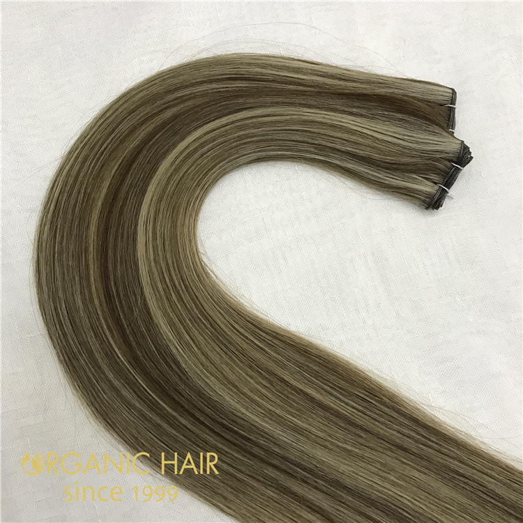 Human full cuticle intact best hand tied weft extensions before and after X381